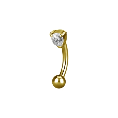 Gold Steel Eyebrow Bar - Cubic Zirconia | Shop Body Piercing Jewellery ...