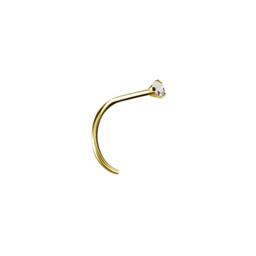 Gold Titanium Pigtail Nose Stud with Claw Set Premium Zirconia 20 GA