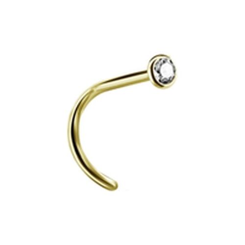 Gold Steel Pigtail Nose Stud - Crystal - 2.35mm