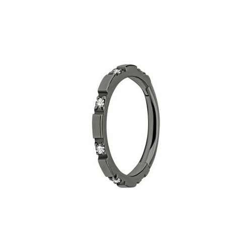 Grey/Black Steel Hinged Ring - Premium Zirconia Intervals